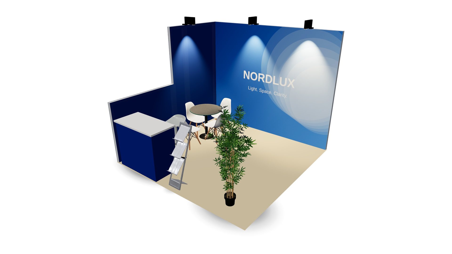 A 10×10 ft corner trade-show booth designed in BoothDesign